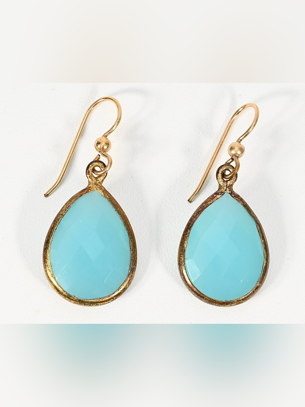 Gold Tone Teardrop Turquoise Blue Drop Earrings